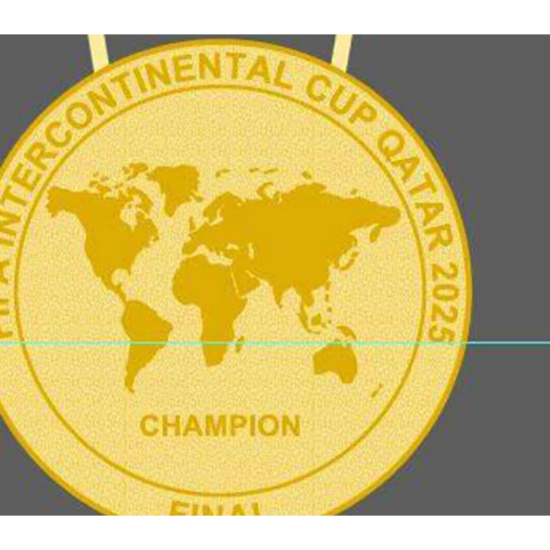 2025 Neue, heiß verkaufte Intercontinental Clup Football Championship Metall-Gold-Medaille, Nachbildung eines Fan-Souvenir-Sammlers mit Band Image