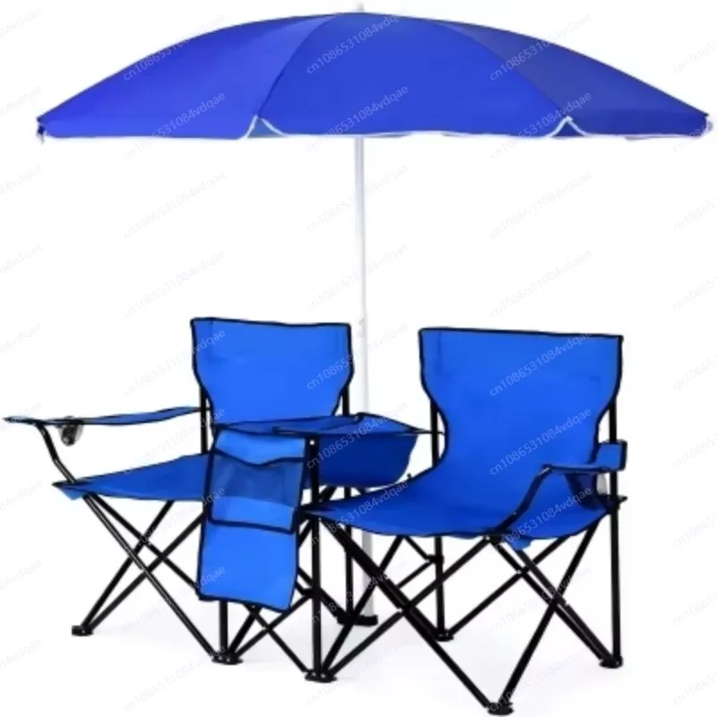Doppelt klappbarer Outdoor-Stuhl aus Oxford-Stoff, abnehmbarer Sonnenschirm-Campingstuhl Image