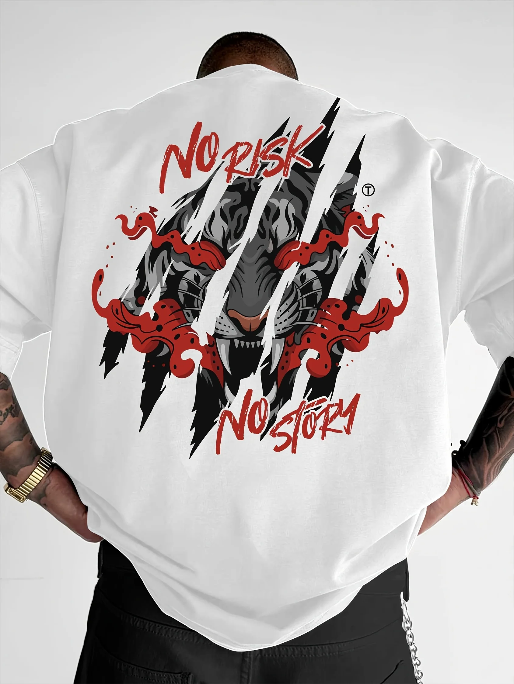 Herren-T-Shirt, lässig, locker sitzend, bequem, für den Sommer, bequem und vielseitig, trendiger Hip-Hop- und Retro-Stil, 100 % reine Baumwolle Image