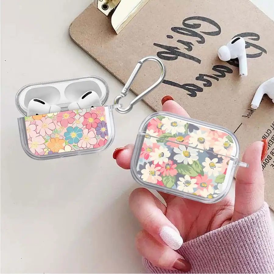 Blumenmuster-Hülle für Airpods Pro 2 4 3 1 Pro3 Pro2, transparente Kopfhörerhülle Image