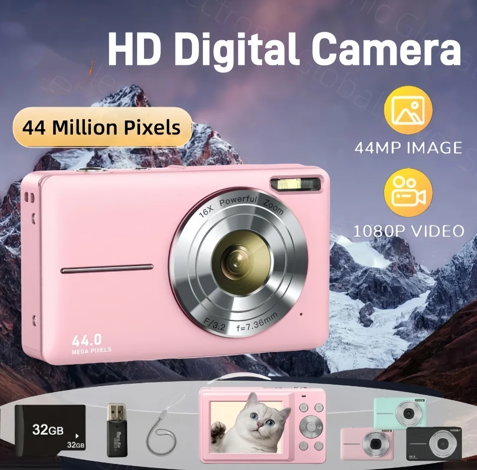 Digitalkamera 44MP 50MP 16X Studentenkamera FHD 1080P Shoot Kinderkamera mit 32GB Karte Anti-Shake Digitale Videokamera Image