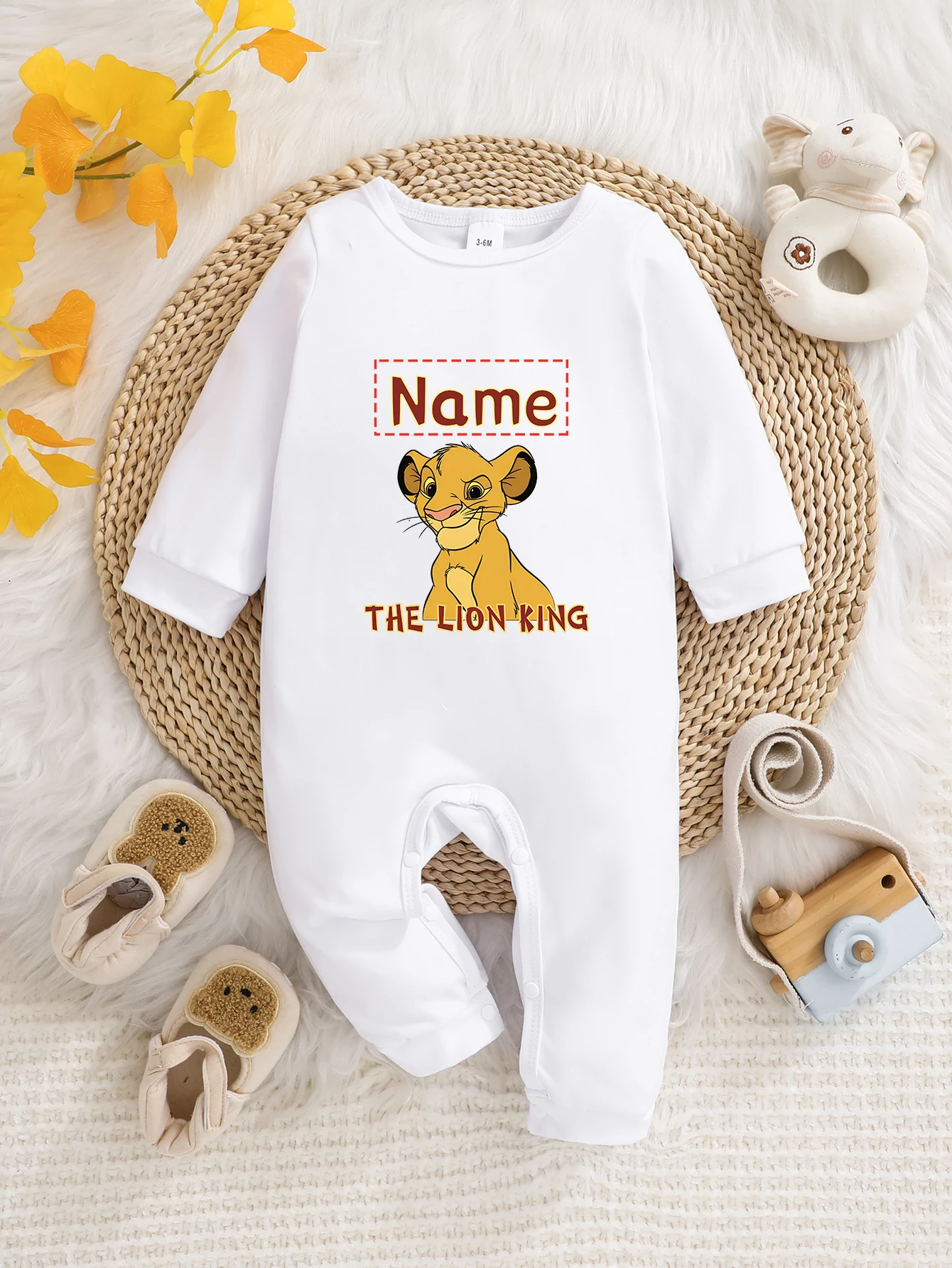 [Offiziell Lizenziert] Disney König der Löwen Baby Langarm-Strampler, Personalisierbar mit Namen, Weicher und Pflegeleichter Stoff Image