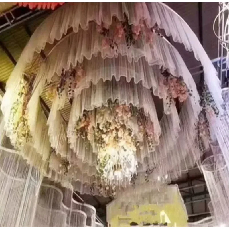 Modische Hochzeits-Deckendrapierungen Innenraum-Gaze-Dekoration Rahmen-Regal Kristall-Bogen Kreisförmiger Hängeständer Bühne Geburtstagsfeier Image