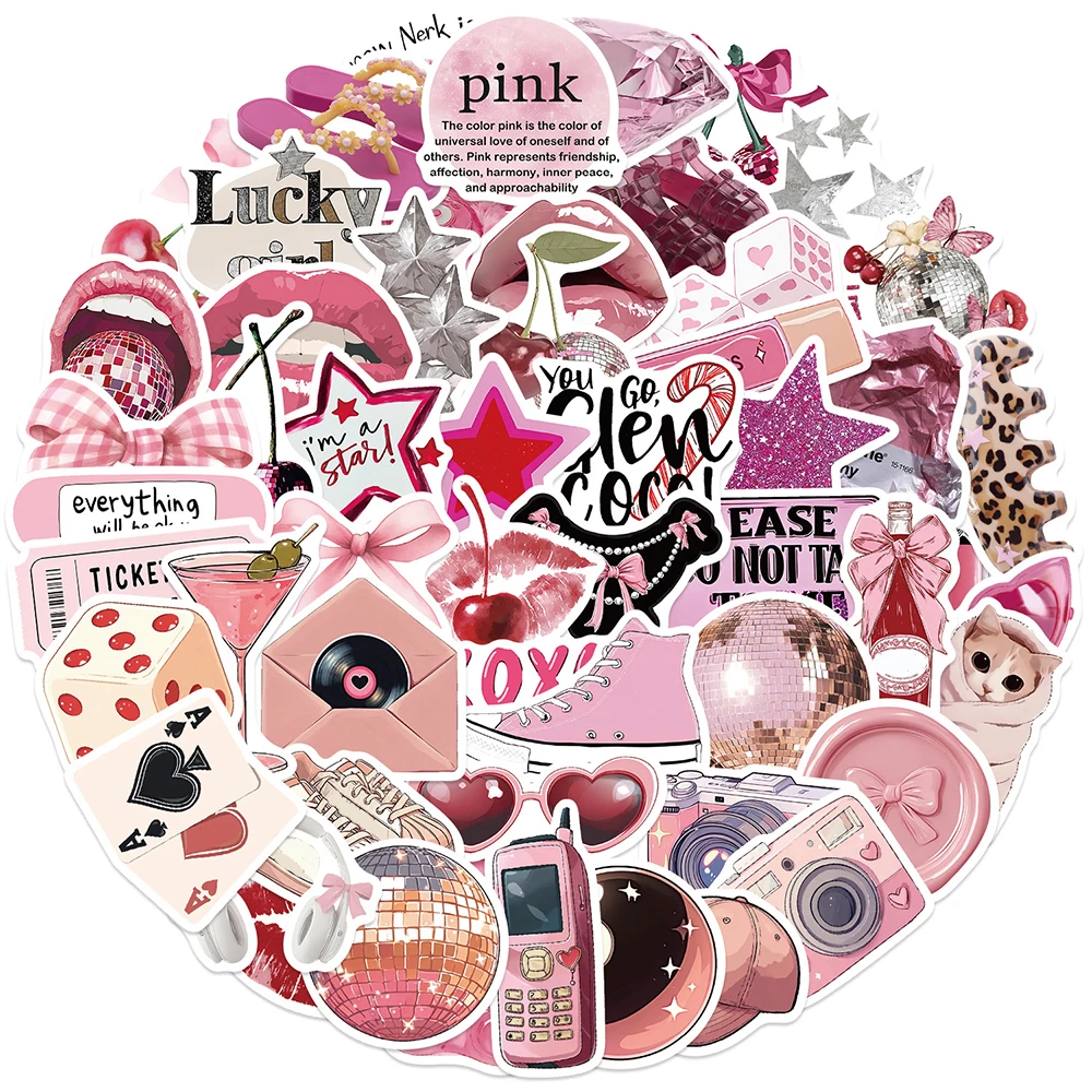 10/30/50 Stück Niedliche Rosa Ästhetische Downtown Girls Aufkleber Kawaii Ins-Style Graffiti-Sticker Scrapbook Handy Laptop Aufkleber Set Image