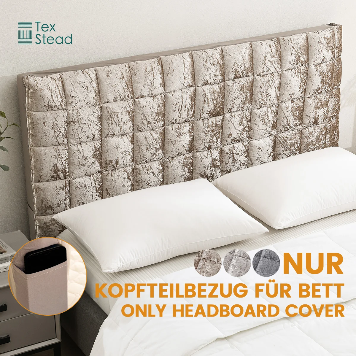 Kopfbedeckung, Doppelbett, Einzelbett, gepolstert, elastischer Schutz, schlichter Bezug für Dekoration, Schlafzimmer, Schlafzimmer, Staubschutz Image