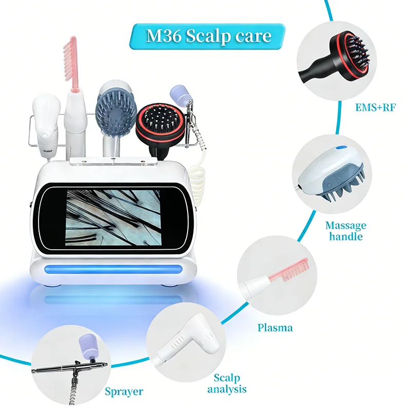 Bestseller 5-in-1 Tragbares Kopfhaut-Behandlungsgerät Hochfrequenz-Analysator Haarwiederherstellungs-Massagegerät ABS-Material Salon-Haarpflege Image