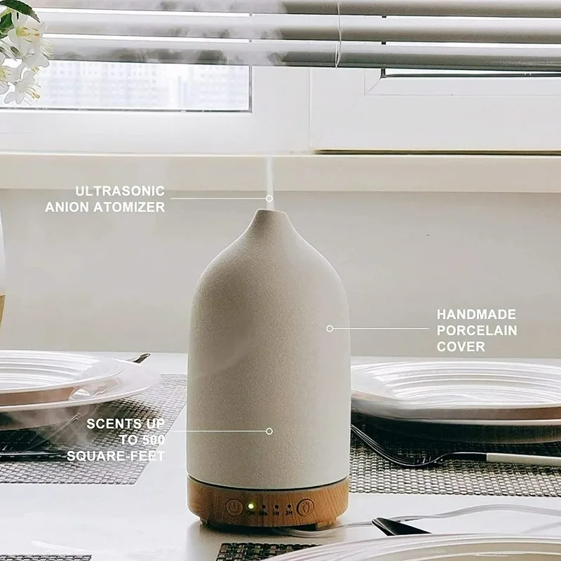 Keramik-Luftbefeuchter, Diffusor für ätherische Öle, Aromatherapie, kühler Nebel, Ultraschall, mit 7 LED-Leuchten, 250 ml Image