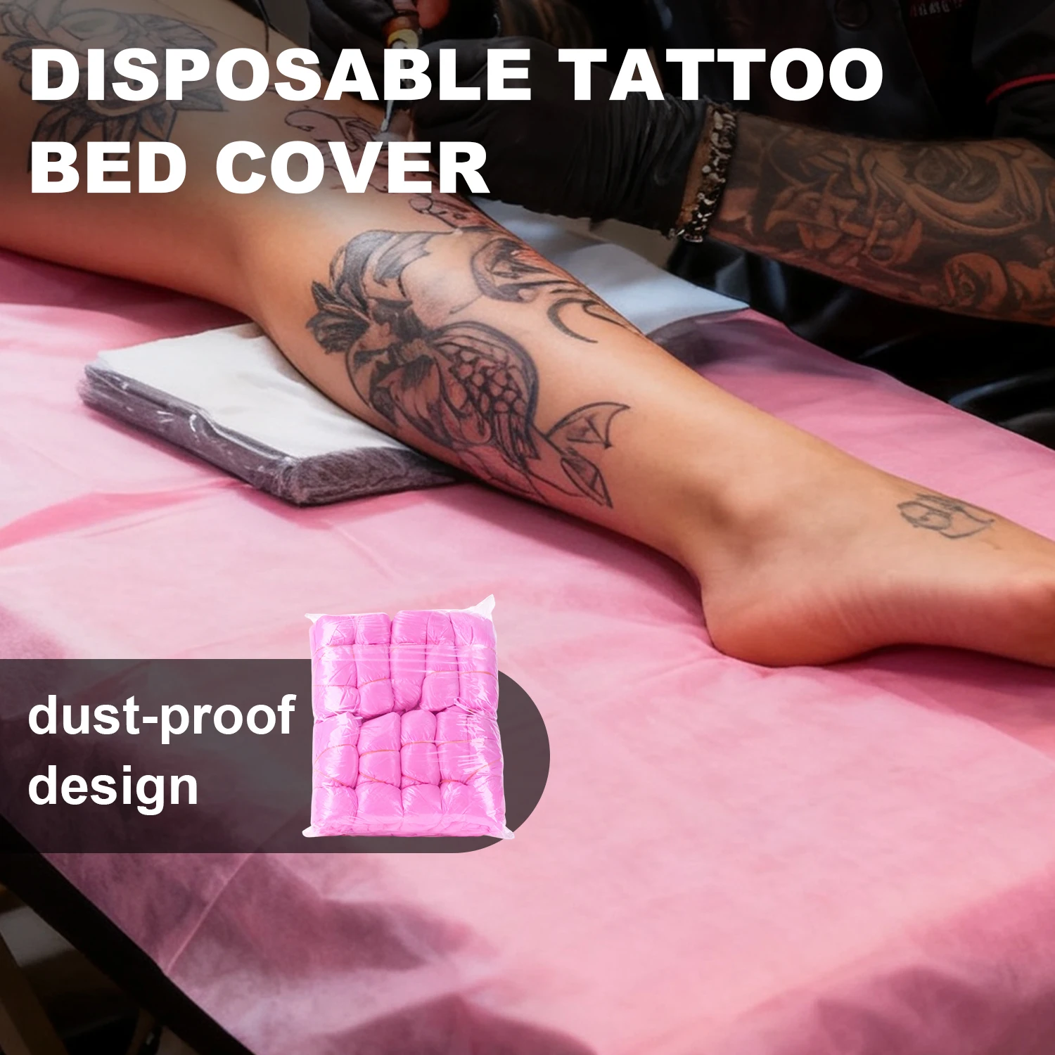 10 Stück Rosa Einweg-Tattoo-Stuhlbezüge Wasserdichter Elastischer Kunststoff-Matratzenschutz für Tattoo-Studio-Zubehör Image