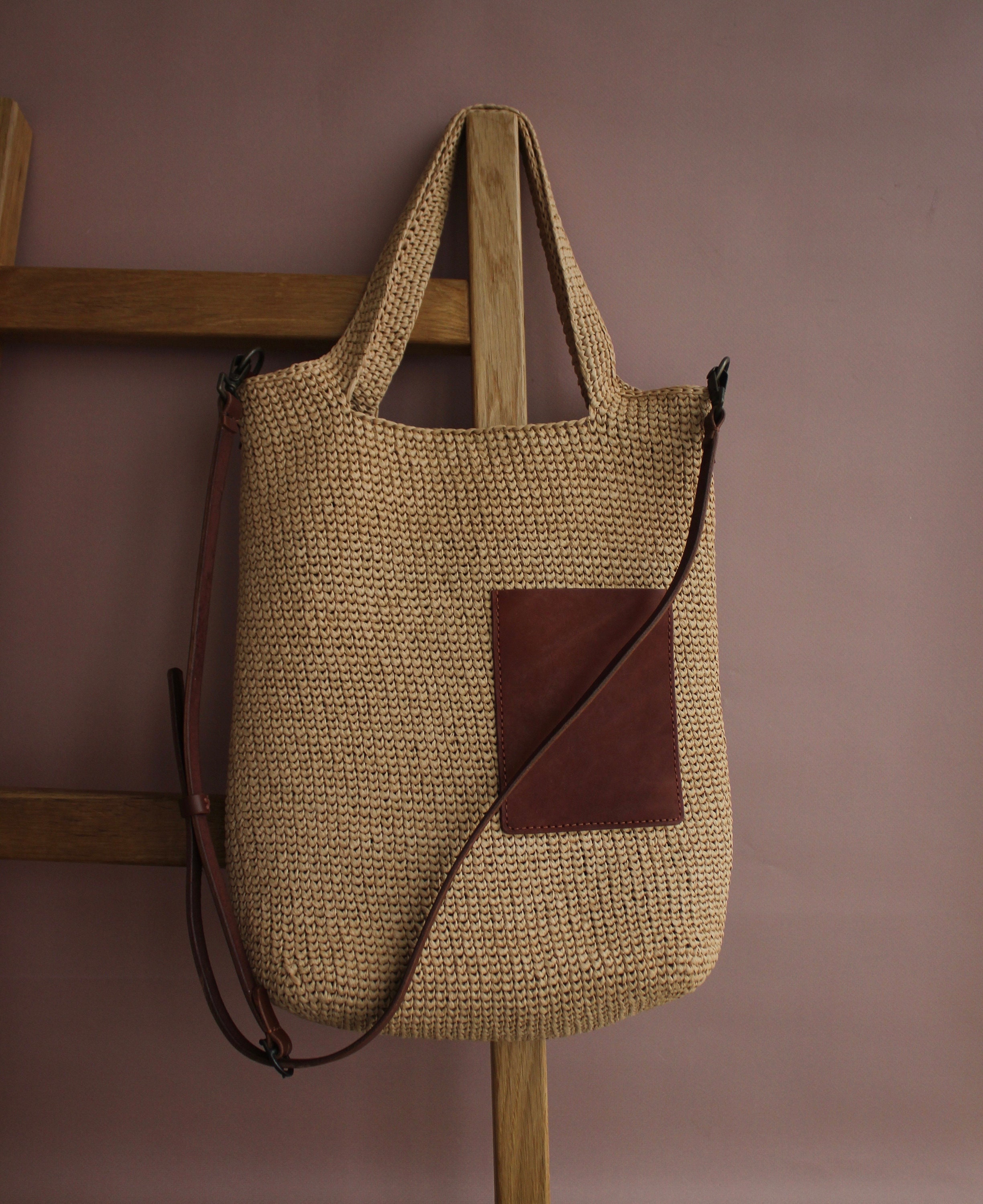 Borsa tote grande in rafia * borsa tote in paglia e pelle * grande borsa da spiaggia fatta a mano * borsa tote estiva in rafia * borsa shopper in rafi