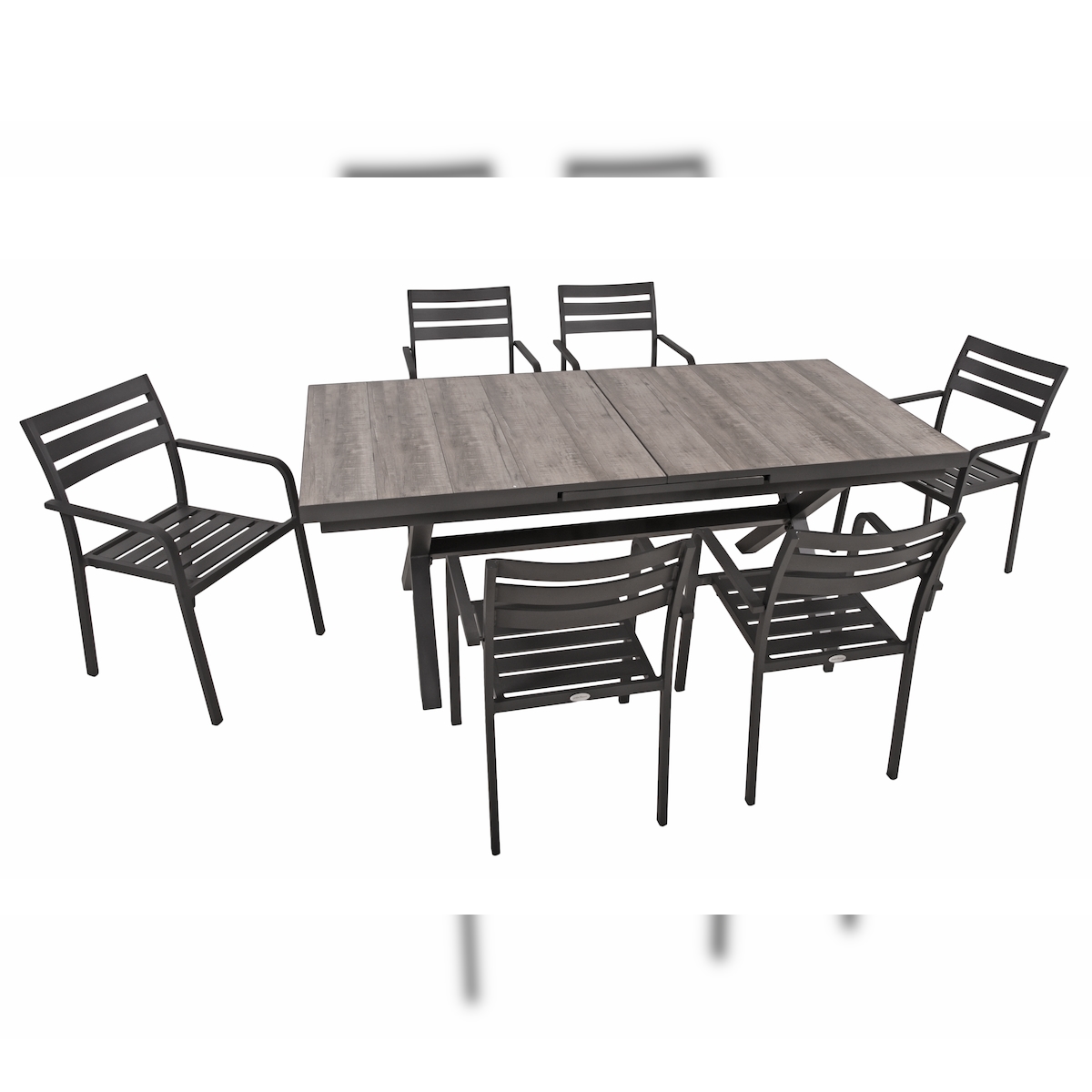 DELUKE Garten-Sitzgruppe JOANA 7-tlg. - Alu/Keramik, Eiche-Optik, Schwarz | Gartenmöbel-Set Gartengarnitur Garten-Essgruppe mit Stühlen B und Esstisch Image