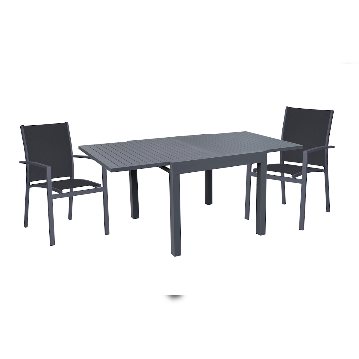 DELUKE Garten-Sitzgruppe DORIAN 3-tlg. - Kunststoff, Dunkelgrau | Gartenmöbel-Set Gartengarnitur Garten-Essgruppe mit Stühlen und Esstisch Image