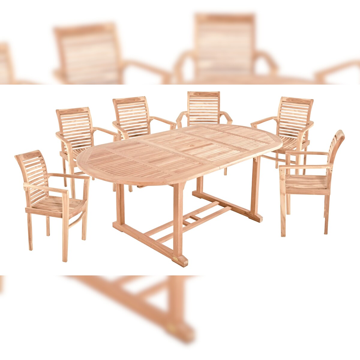 DELUKE Garten-Sitzgruppe MANUEL 7-tlg. - Teak, Teakbraun | Gartenmöbel-Set Gartengarnitur Garten-Essgruppe mit Stühlen C und Esstisch Image