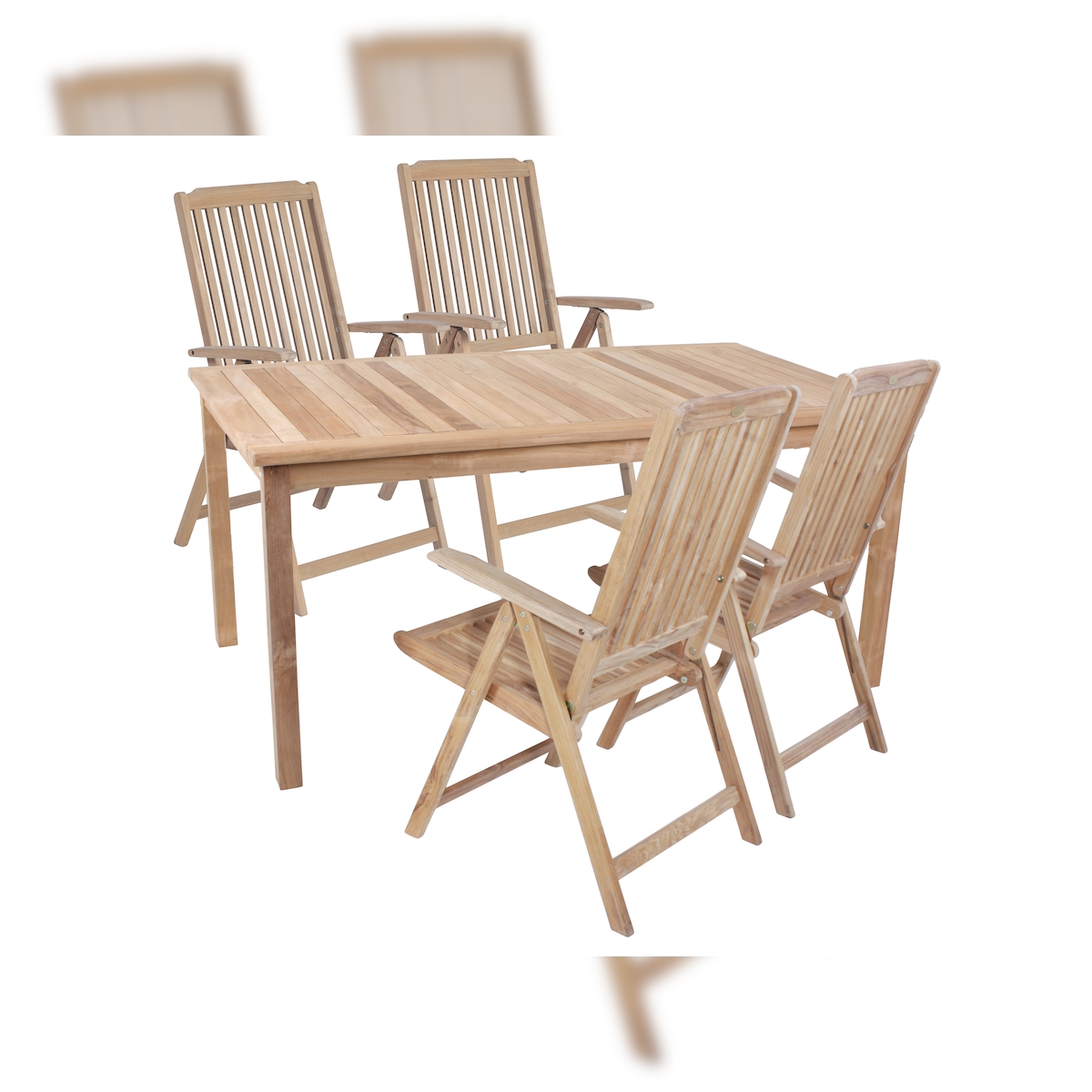 DELUKE Garten-Sitzgruppe MAIKE 06 5-tlg. - Teak, Teakbraun | Gartenmöbel-Set Gartengarnitur Garten-Essgruppe mit Stühlen B und Esstisch Image