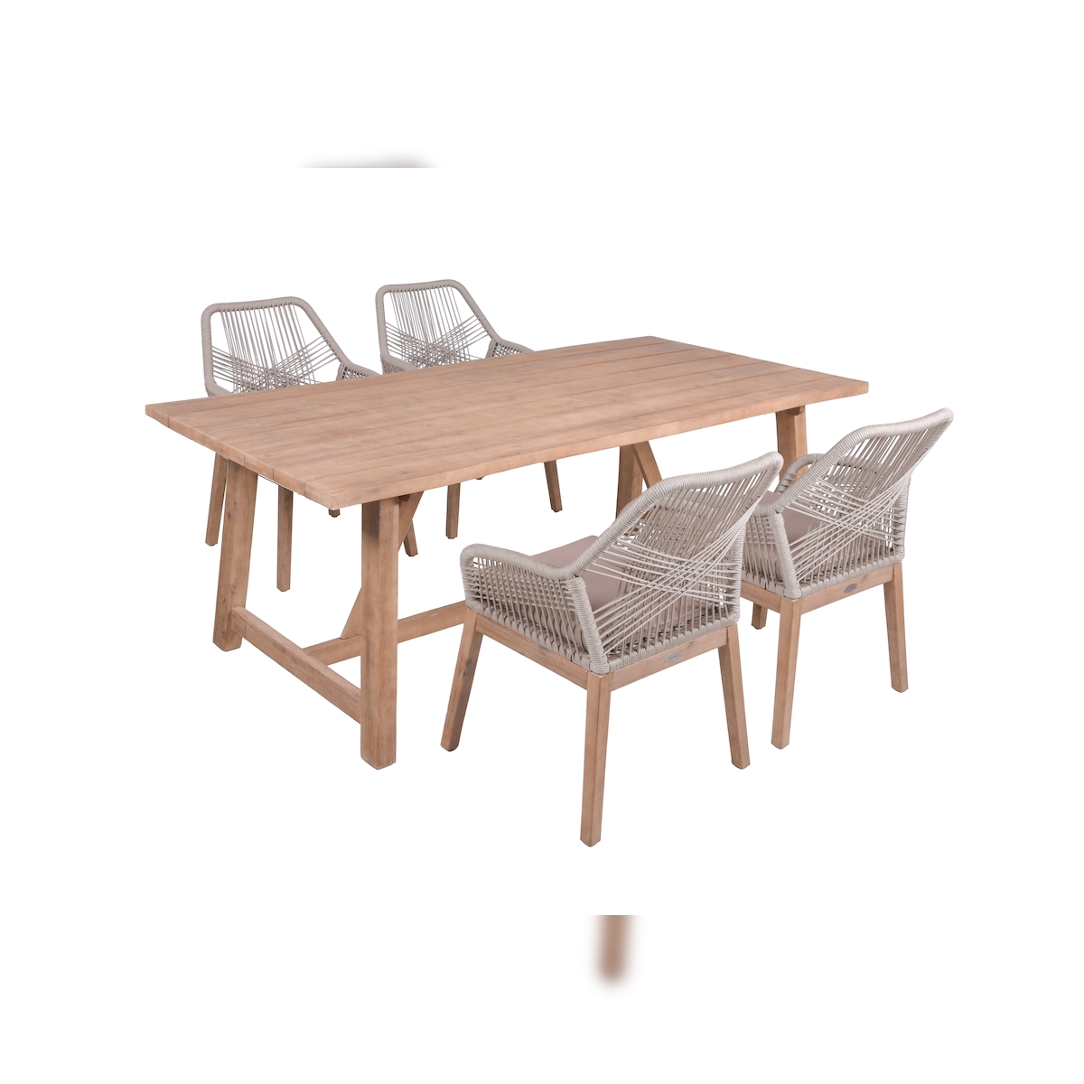 DELUKE Garten-Sitzgruppe PEER 5-tlg. - Akazie, Hellbraun | Gartenmöbel-Set Gartengarnitur Garten-Essgruppe mit Stühlen H und Esstisch Image
