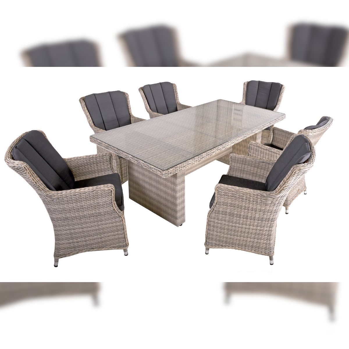 DELUKE Garten-Sitzgruppe HANOI 7-tlg. - Kunststoff, Grau | Gartenmöbel-Set Gartengarnitur Garten-Essgruppe mit Stühlen/Sesseln B und Esstisch Image