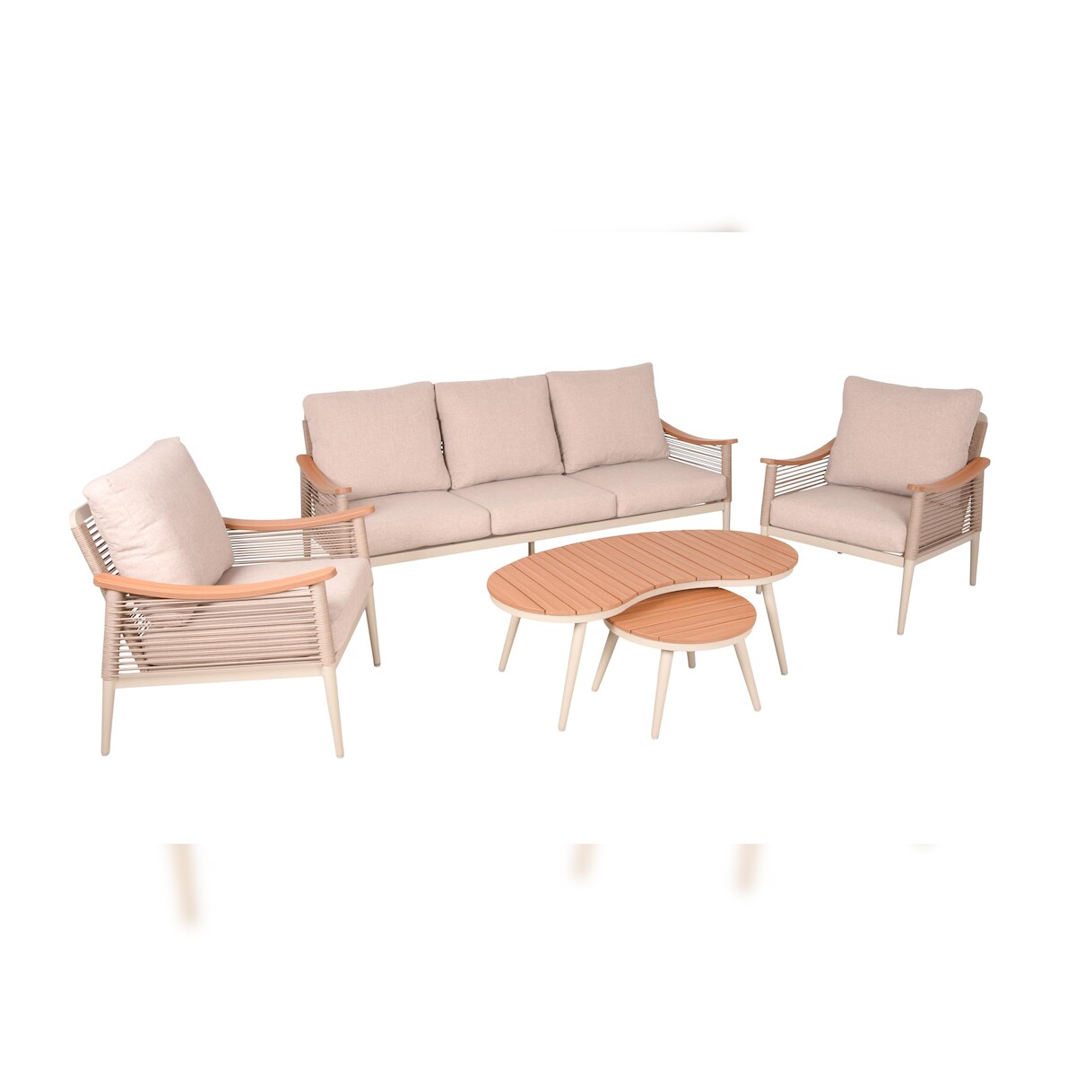 DELUKE Gartenloungeset LINDA - Kunststoff, Hellbraun | Gartenmöbel Set Garten Loungegruppe Lounge-Set Pool Loungegarnitur