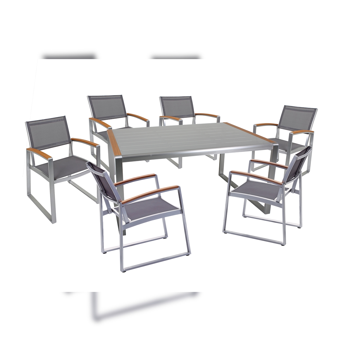 DELUKE Garten-Sitzgruppe ANDY 7-tlg. - Kunststoffgewebe, Hellbraun | Gartenmöbel-Set Gartengarnitur Garten-Essgruppe mit Stühlen und Esstisch Image