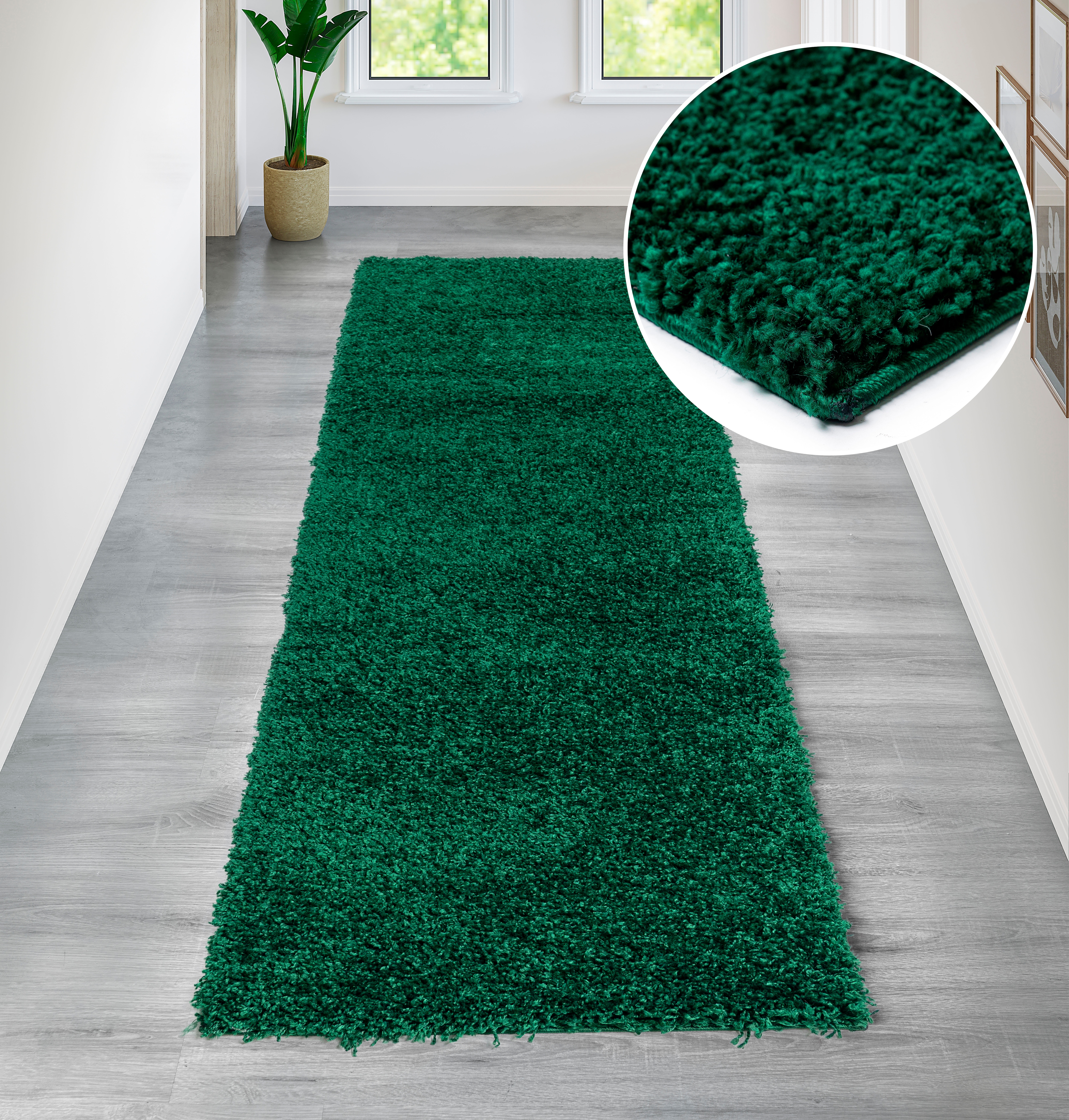 Hochflor-Teppich OTTO HOME "Viva Shaggy, in Standard- und Premium-Qualität, 30 mm oder 45 mm Höhe" Gr. 18, grün (dunkelgrün), B:80cm H:30mm L:300cm, Kunstfaser, Teppiche, Uni Farben, einfarbig, besonders weich und kuschelig, Kundenliebling Image