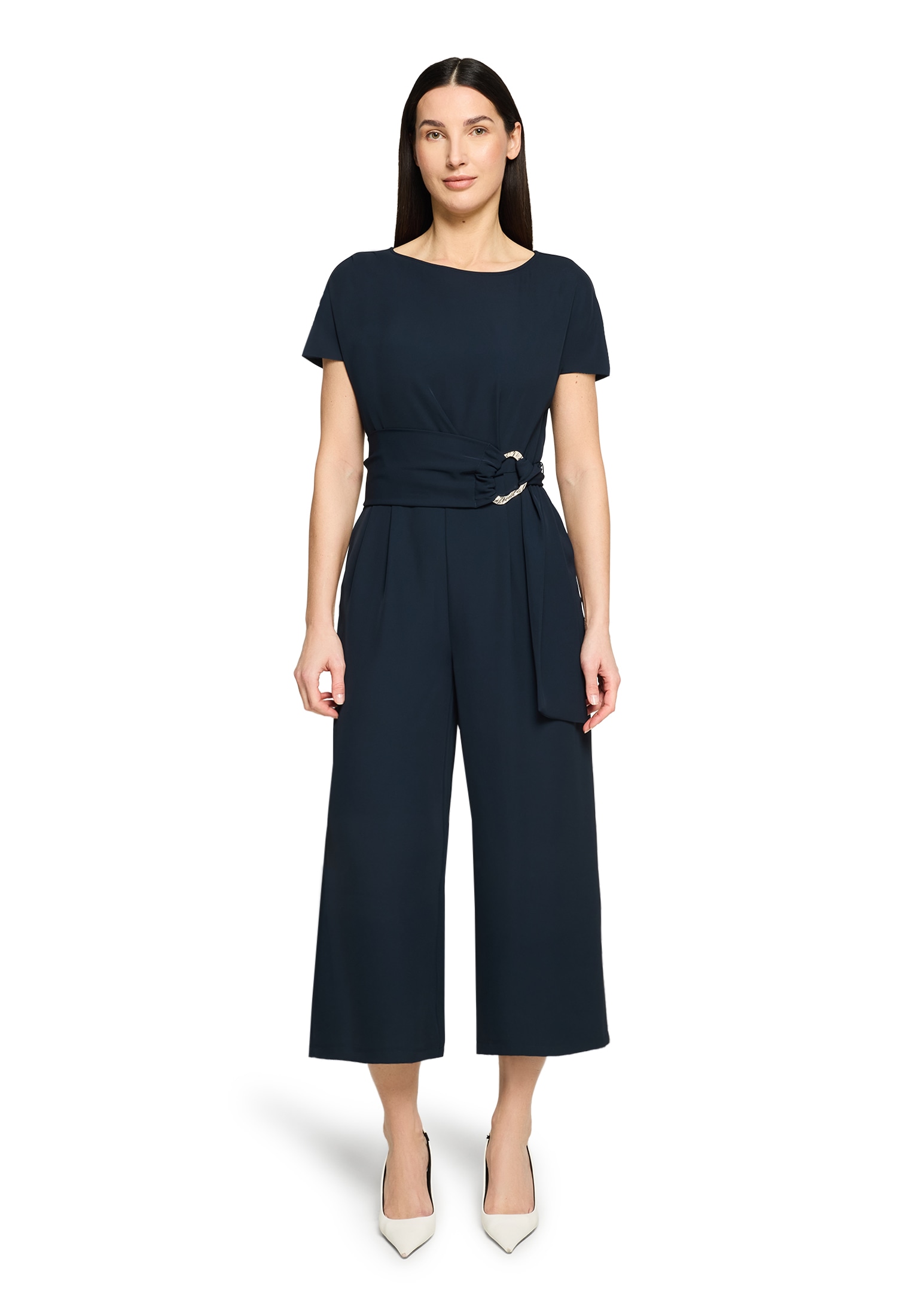 Overall BETTY BARCLAY "Damen mit Eingrifftaschen", Damen, Gr. 36, Normalgrößen, dunkelblau, Obermaterial: 96% Polyester, 4% Elasthan, figurumspielend, U-Boot-Ausschnitt, Overalls Overall