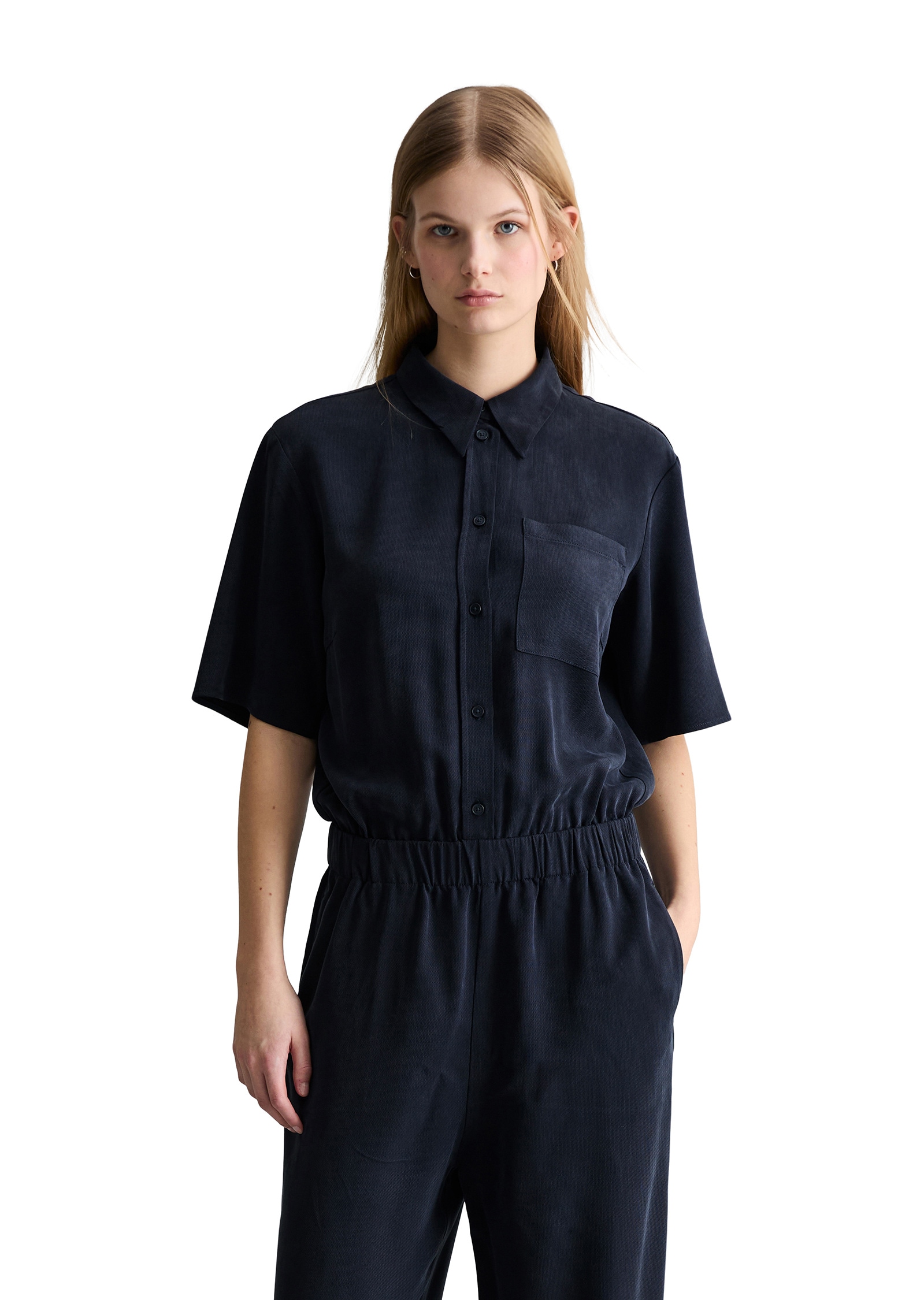 Jumpsuit MARC O'POLO DENIM "aus LENZING™ Lyocell", Damen, Gr. S, Normalgrößen, blau depths, Obermaterial: 100% Lyocell, unifarben, regular fit, normaler Saum, Overalls Jumpsuit
