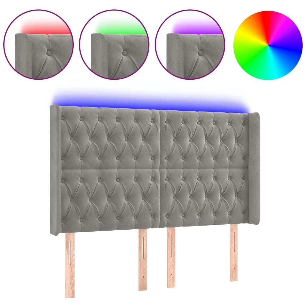 vidaXL LED Kopfteil Hellgrau 147x16x118/128 cm Samt Image