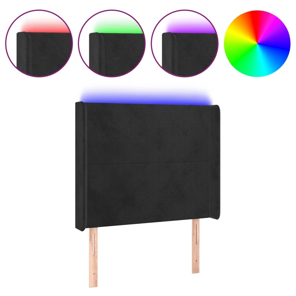 vidaXL LED Kopfteil Schwarz 83x16x118/128 cm Samt Image