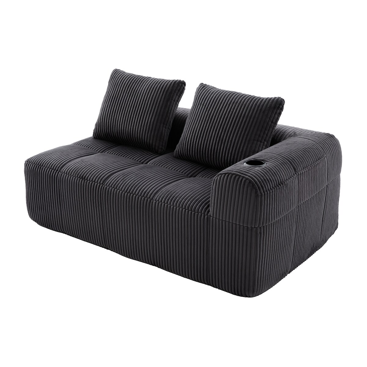 Merax 2-Sitzer Sofa, 2-Personen Cord-Sofa mit Rückenkissen, Seitentasche und Getränkehalter, Dunkelgrau Image