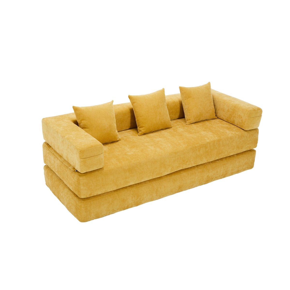 Merax Schlafsofa Modulares 3-Sitzer Sofa mit Seitentaschen – aus Chenille, beliebig kombinierbar, Senfgelb Image