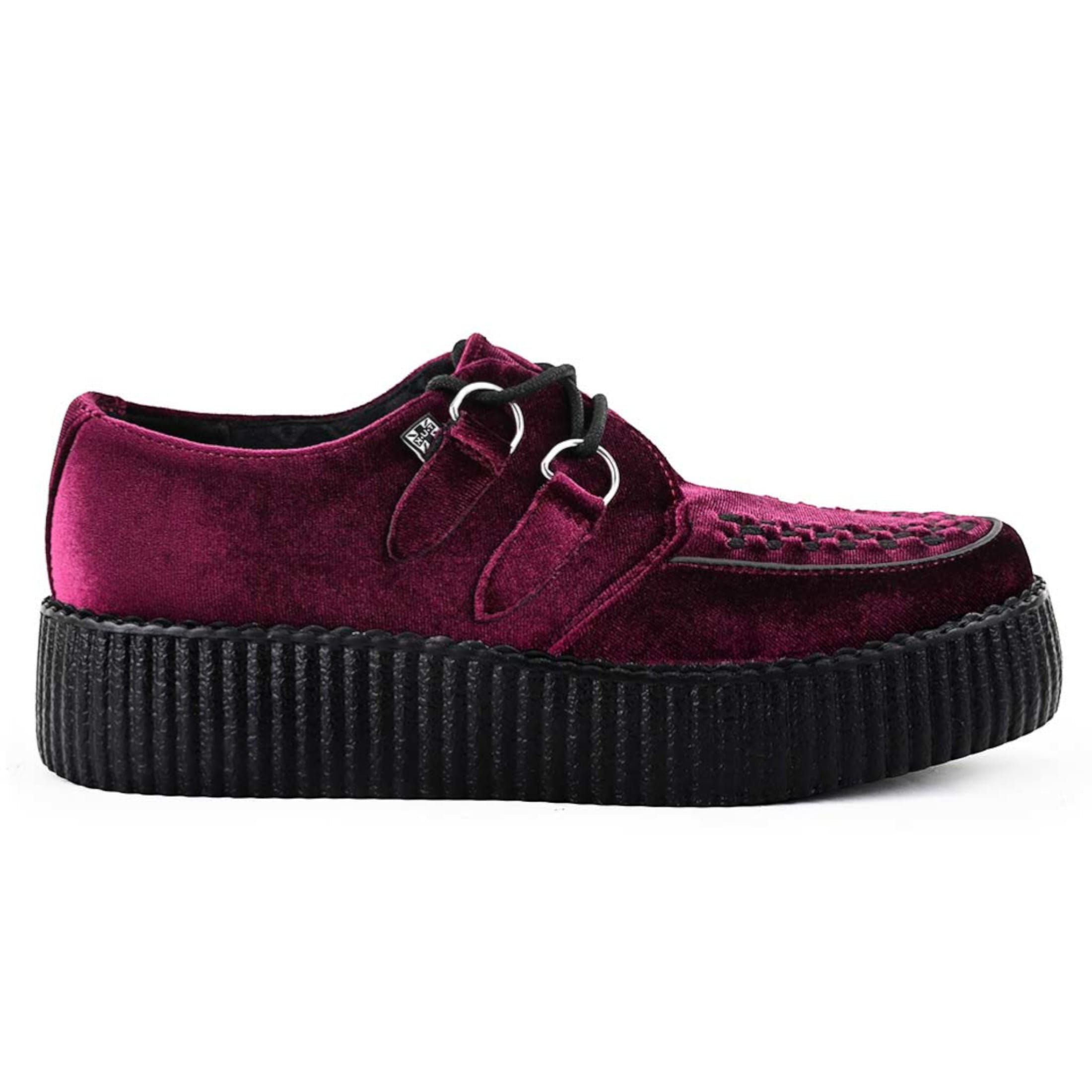 TUK Viva High Creeper Burgunderrote Samt-Plateau-Schnürschuhe im Gothic-Stil - AV6802