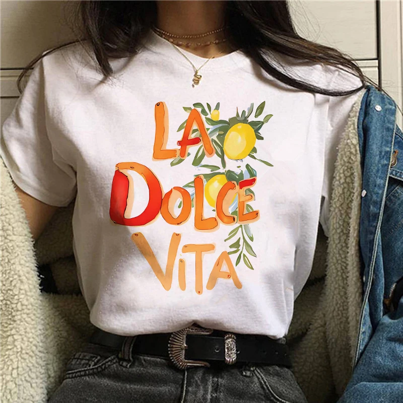 T-shirt à manches courtes imprimé citron La Dolce Vita, vêtements pour femmes, t-shirt graphique Harajuku, vêtements pour femmes Top Personality