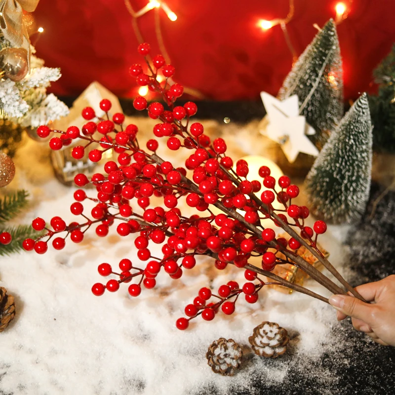 Künstliche Pflanze Stechpalme Rote Frucht Schaum Beere Weihnachtskranz Home Festival Party Hochzeit Garten Dekor Geschenk Neujahr Zubehör Image