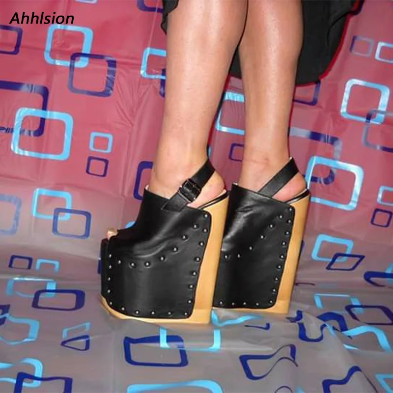 Ahhlsion Neue Ankunft Frauen Sommer Sandalen Keile High Heels Peep Toe Elegante Schwarz Cosplay Schuhe Damen Plus UNS Größe 5-15