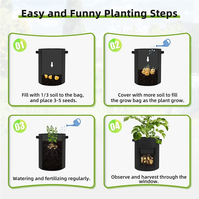 【Flash Sale】 6er-Pack 10-Gallonen-Kartoffel-Wachstumsbeutel, dicke Stofftöpfe, Erntefenster und stabile Griffe, Pflanzbeutel für Pflanzen Image