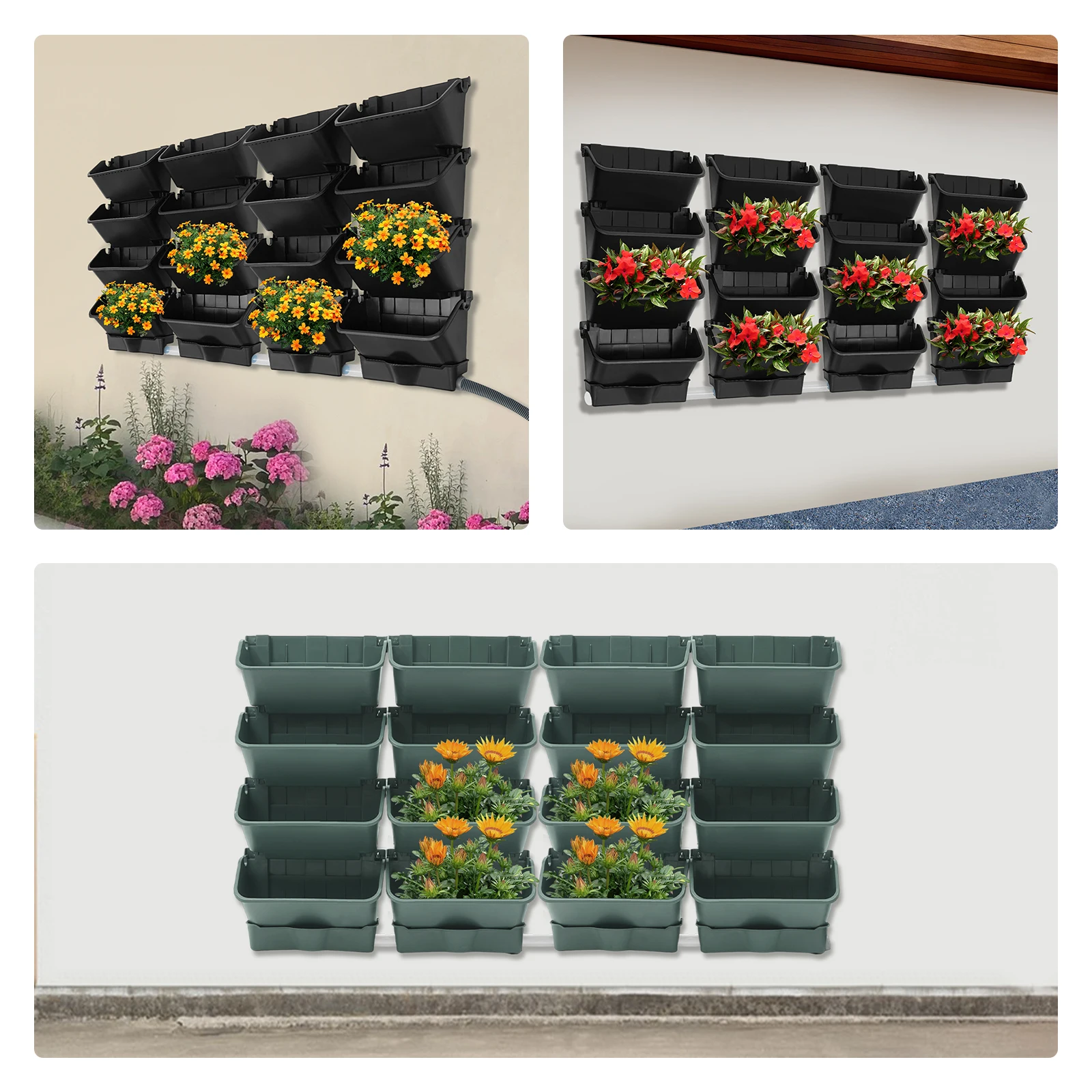 20 Töpfe Wandmontierter Vertikaler Garten-Pflanzkasten Automatische Tropfbewässerung PP Platzsparend Stapelbar für Balkon Terrasse Kräuter Blumen Image
