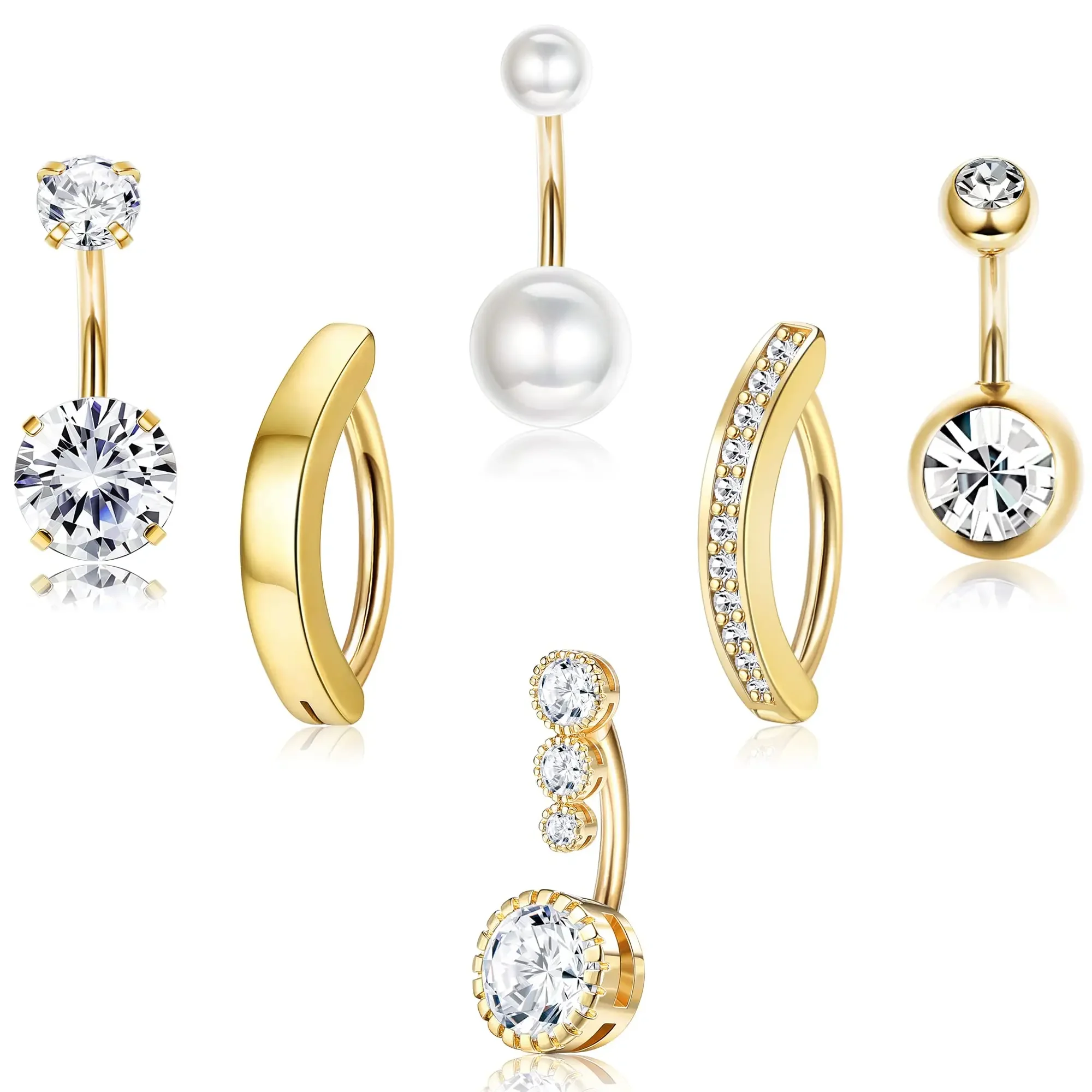 Bobisty Nabelpiercings Ring Set Chirurgenstahl Bauchnabelringe für Frauen Bauchringe CZ Clicker Nabelpiercings Kit Jewel Image