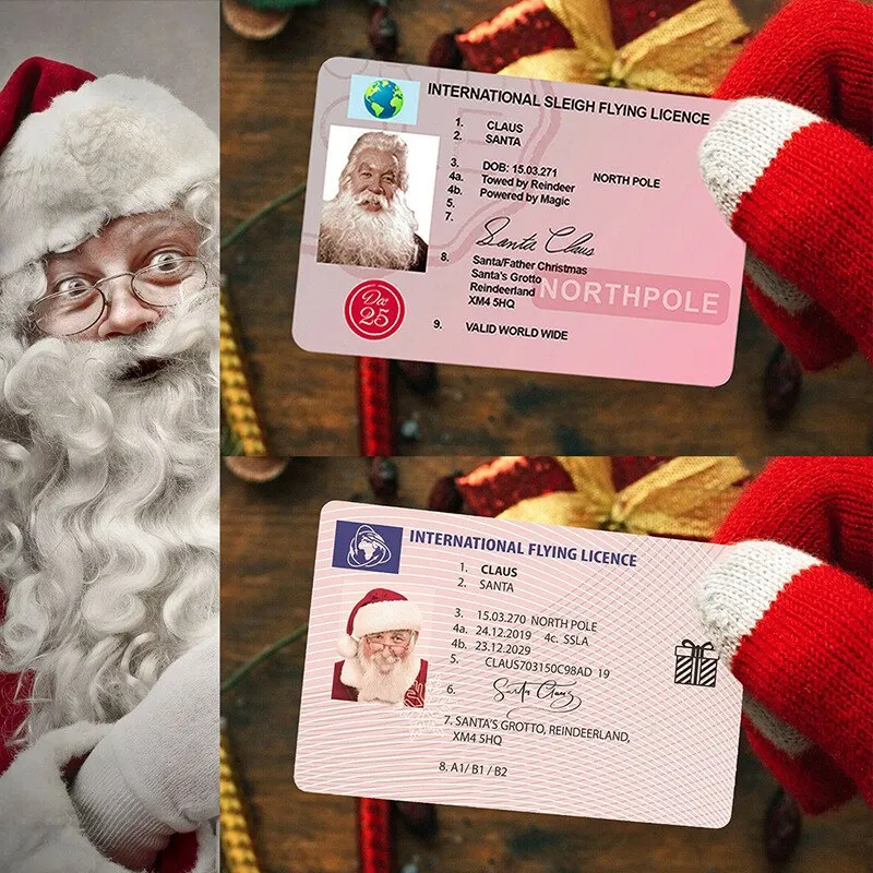 1Pc Santa Claus Flug Führerschein Karte Kunststoff für Kinder Kinder Weihnachten Eve Baum Dekoration Geschenke Kreative Großhandel Image