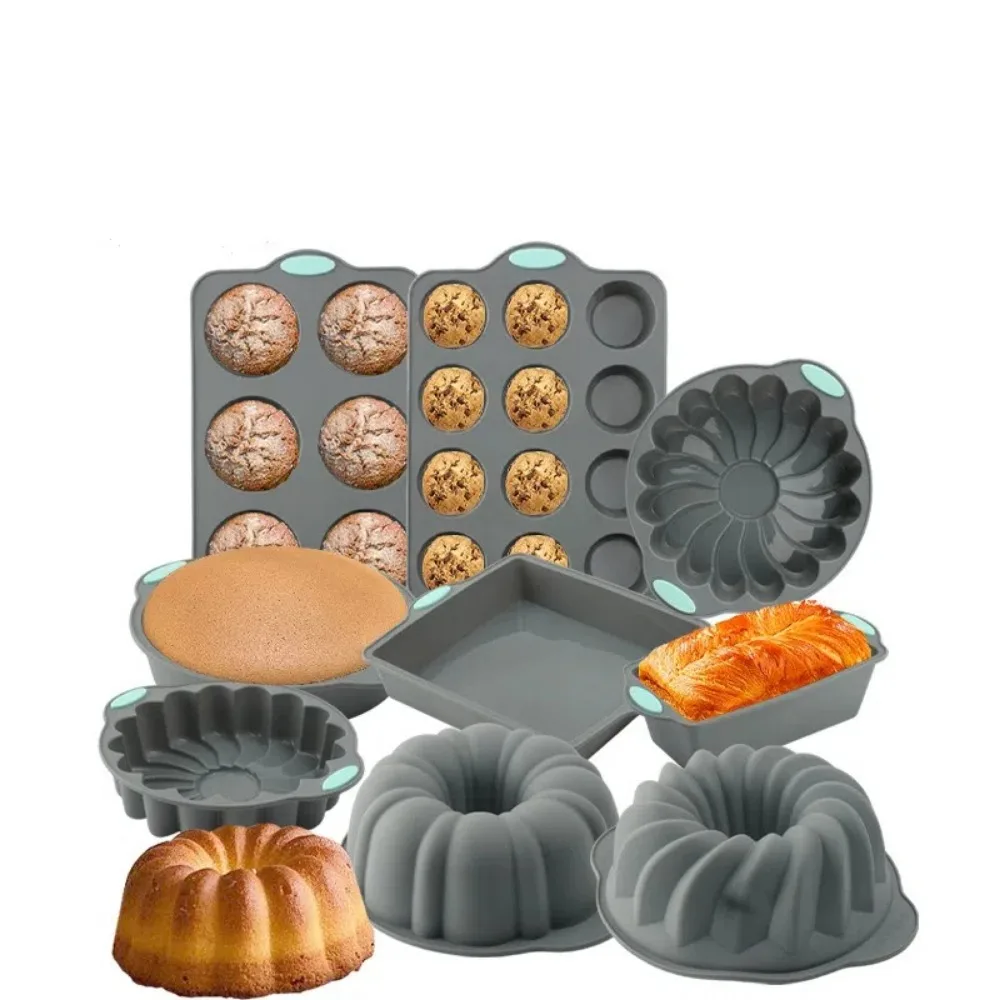 Silikon Brot Muffin Form Hitzebeständige Ofen Pan Antihaft Küche Backformen Kuchen Pan Set 3D Kuchen Form Gebäck Backen Laib werkzeug Image