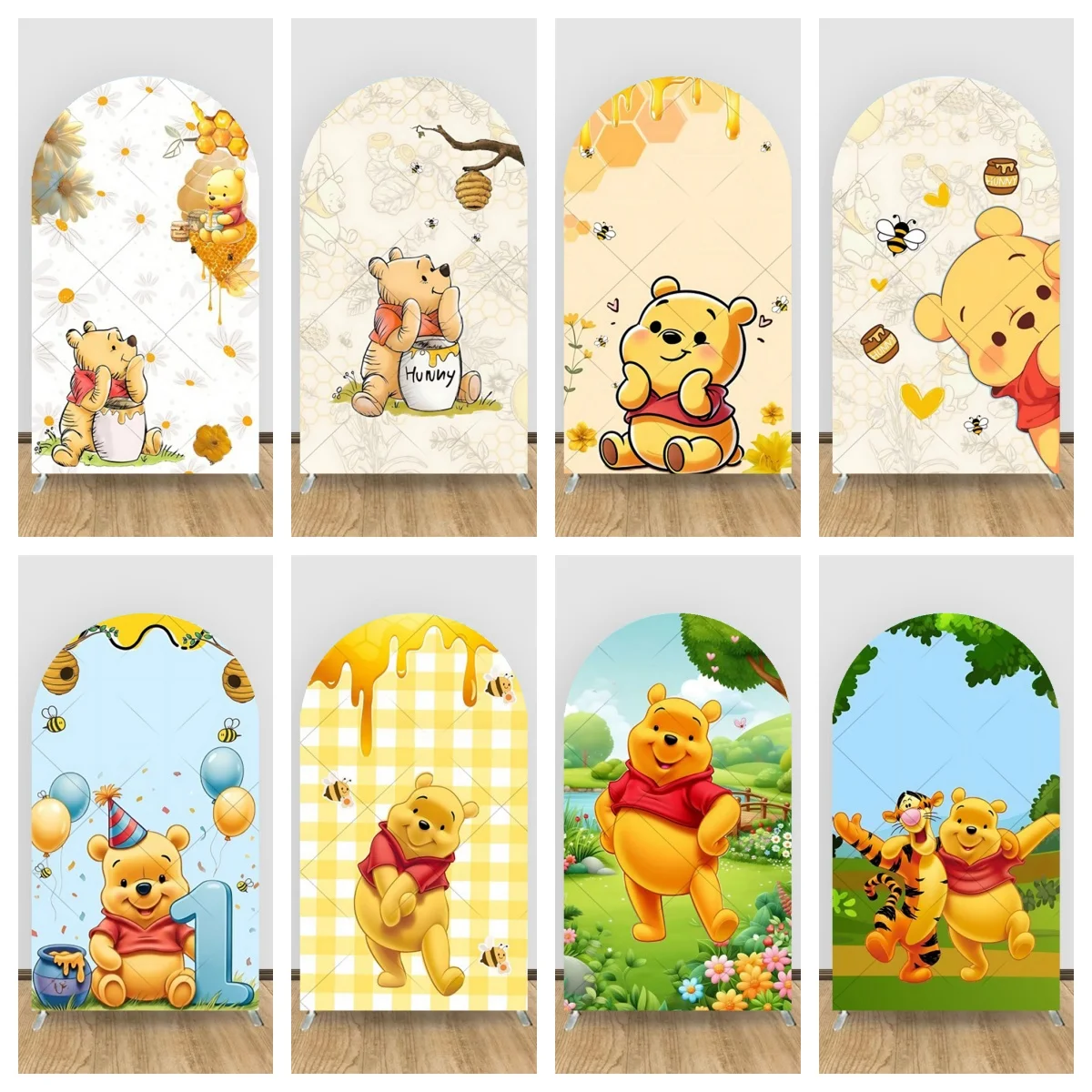 Niedlicher Winnie Puuh Babyparty-Hintergrundbezug, Dekoration für die erste Geburtstagsfeier des Neugeborenen, Hintergrundbezug, Dekorationsrequisiten, Poster Image