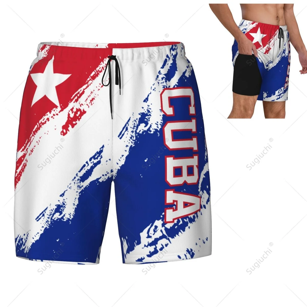 Kuba Flagge Farbe 3d Herren Schwimmen Strand Surf hose Bades horts Trunks Kompression liner 2 in 1 schnell trocknend Image