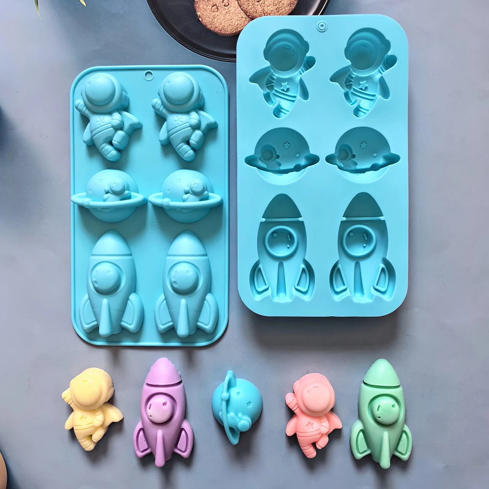 1 Stück kreative Astronauten-Raketenform aus Silikon zum Backen von Mousse-Kuchen, 3D-Dessert-Trüffel, Jello-Käse-Kuchen Image