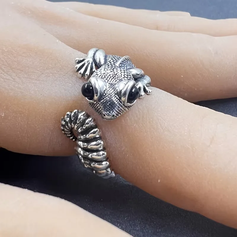 1 Retro-Eidechsenring, süßer Tier-offener Ring, Punk-Hip-Hop-Stil, verstellbare Größe, geeignet für den täglichen Gebrauch und auf Partys