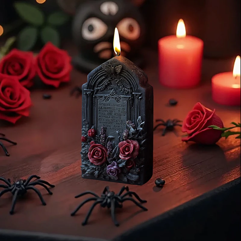 Relief Rose Grabstein Kerze Silikonform Halloween Grabstein Form Kerzenformen DIY handgemachte Aromatherapie Gips Seifenform Image