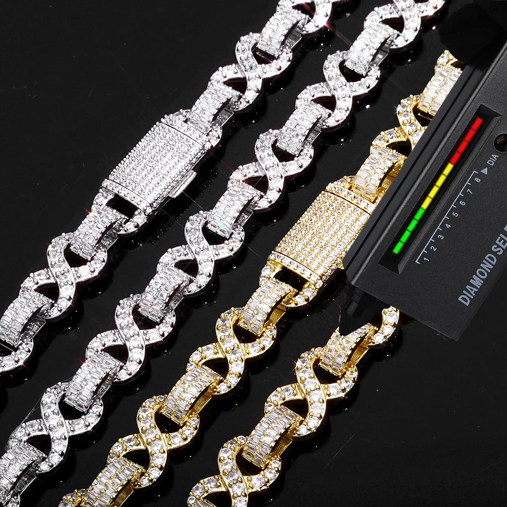 ESKEEM Maßgefertigte VVS Moissanit Cuban Link Kette 10MM Breite 925 Sterling Silber Besteht Diamantentest Infinity-Design Hip-Hop Halskette Image