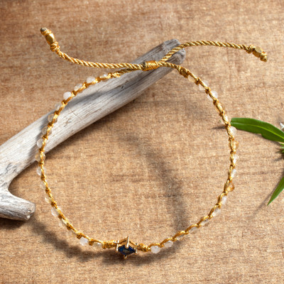 Be Sweet,'Gold-Accented Quartz Bracelet with Recycled Glass Pendant'