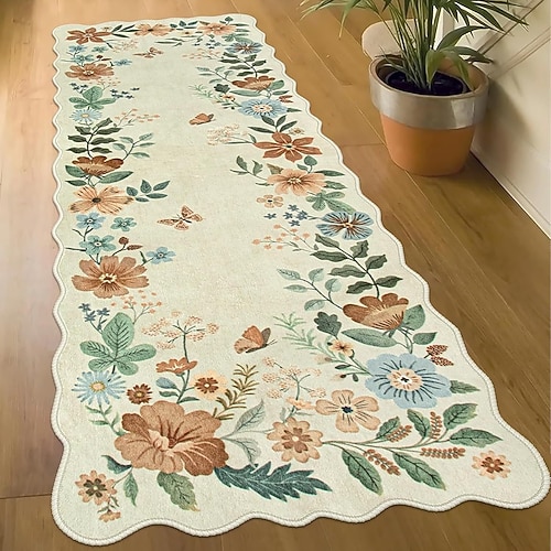 Langer, floraler Samtteppich mit Kristallmuster, rutschfest, leicht zu reinigen, Läufer für Wohnzimmer und Schlafzimmer Image