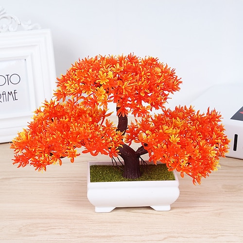 Mini-Bonsai-Bäume aus Kunststoff in Zementtöpfen, dreistämmige künstliche Kiefern-Bonsai, künstliche Topfpflanzen für die Dekoration von Wohnzimmer, Schreibtisch oder Homeoffice Image