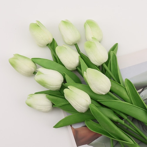 10 künstliche Tulpen, täuschend echt wirkende PU-Kunstblumen, Tulpenstiele für Hochzeitssträuße, Frühlingssträuße, Blumenarrangements, Dekorationen für Zuhause, Büro, Partys und Muttertag Image
