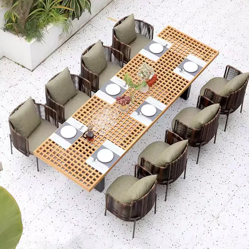 Ensembles de meubles de jardin imperméables en bois coussins en rotin ensemble de meubles de jardin italiens mobiles Patio meubles pour adultes décoration Terraza