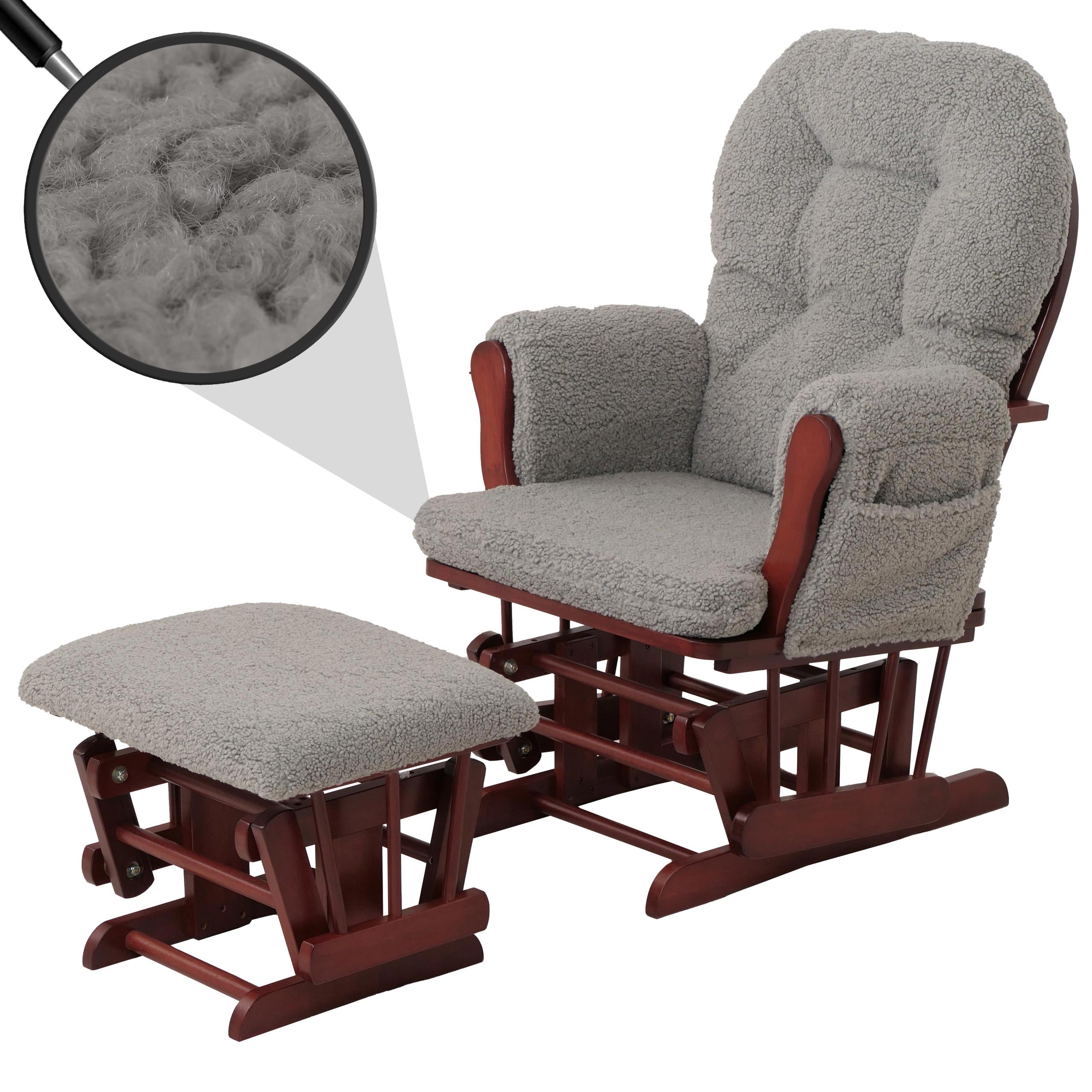 Relaxsessel HWC-C76, Schaukelstuhl Sessel Schwingstuhl + Hocker Stoff Bouclé 480g/m² Öko-Tex ~ grau Gestell dunkel Image