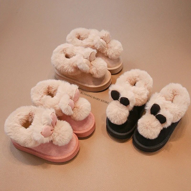 Kaninchen Ohren Stiefel Mädchen Wildleder Winter Stiefel Warme Pelz Winter Kinder Schuhe für Mädchen Bogen Band Baby Schnee Stiefel Kinder Schuhe